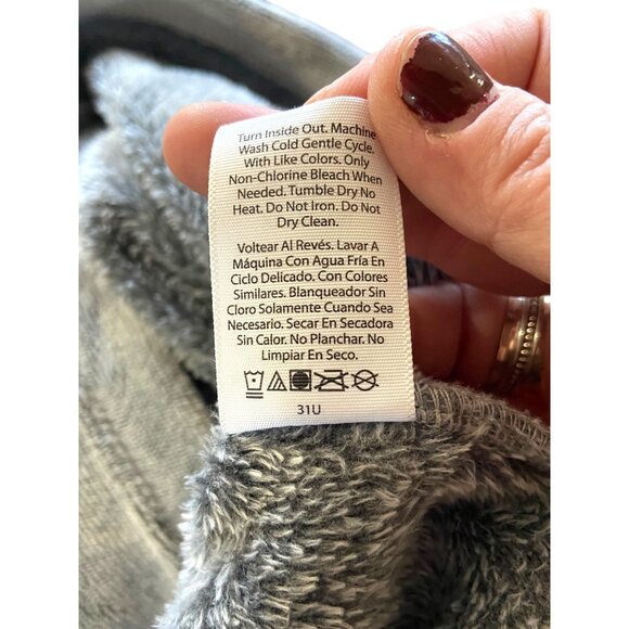 Joyspun Penguin Patch Cropped Teddy Hoodie Gray Size XL Cozy Winter Soft Casual - Picture 5 of 14